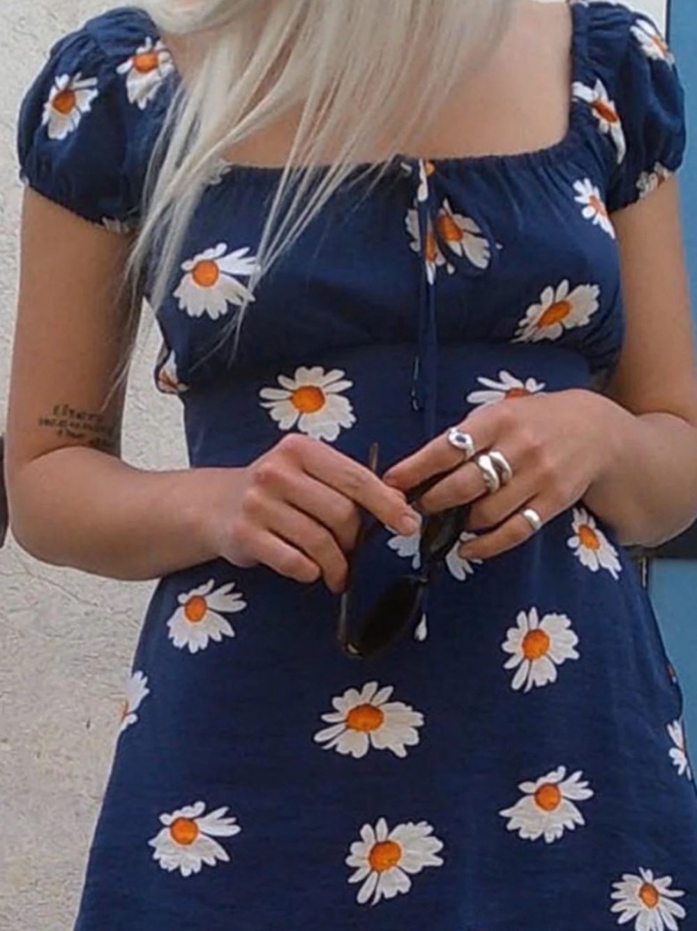 Lisa Says Gah Suzy Mini Dress Navy Blue Floral Print Size XL